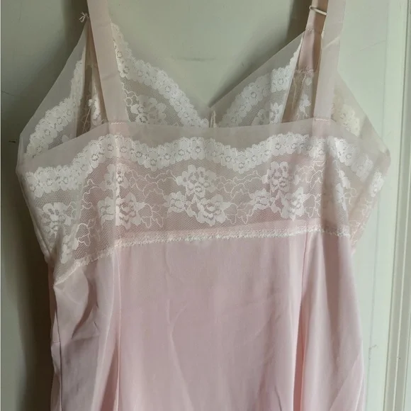 Slip pink 50s vintage Elegant Pink Lace trim Dress adjustable strap lightweight - Picture 11 of 14